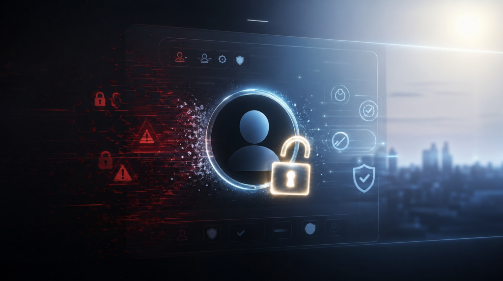 Unlocked social media account with restored access and system recovery concept