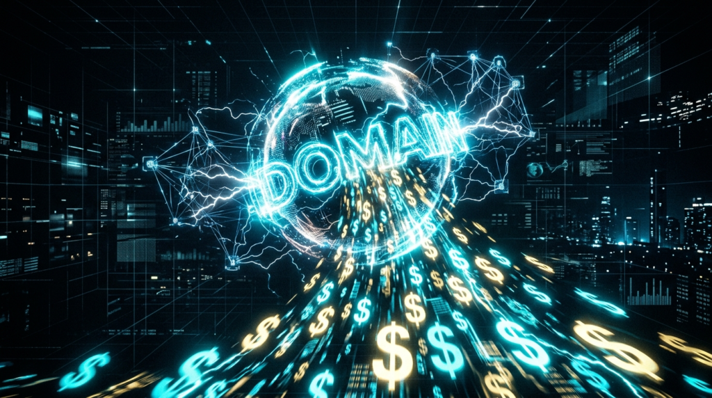 AI domain flipping concept showing domains turning into profit opportunities