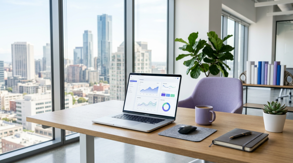 Bright modern workspace with an open laptop and clean natural light representing clarity and better decision making