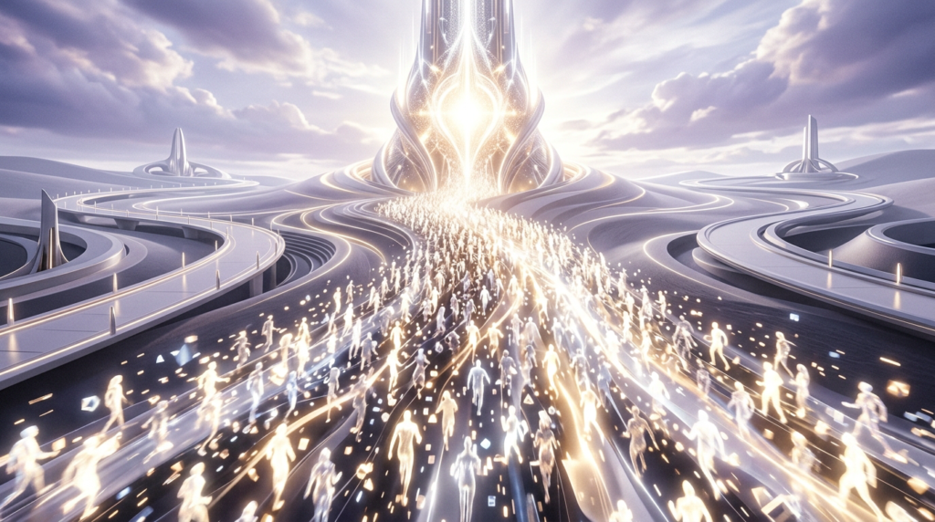 Crowd moving toward a single hyped object while better paths remain ignored