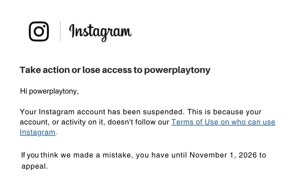 instagram account suspended email