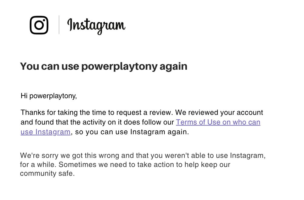 instagram account restored